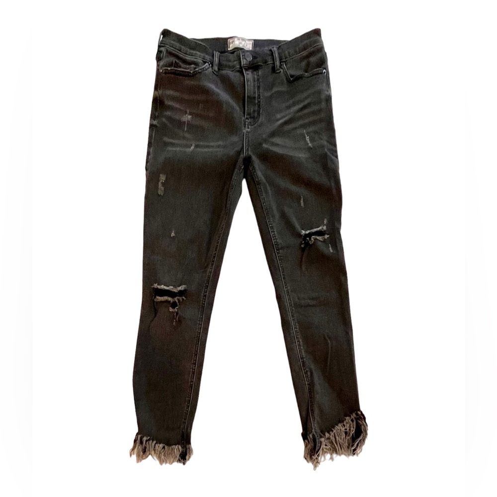 Free People // women's 28 waist // black distressed raw edge jeans